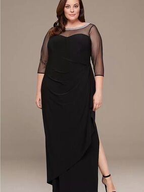 Elegant Black Mesh Evening Dress with Embellished Collar